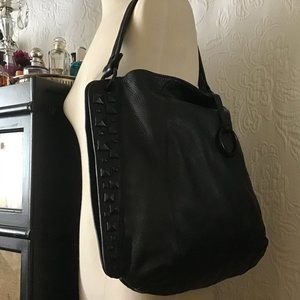 Large Black Shoulder Purse / Tote Bag Decorated with Black Studs